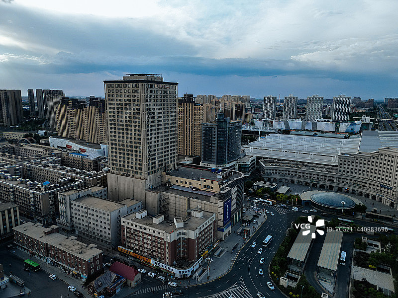 长春市 长春站 西广场 宽城区  丽晶饭店 春谊宾馆 地标 航拍图片素材