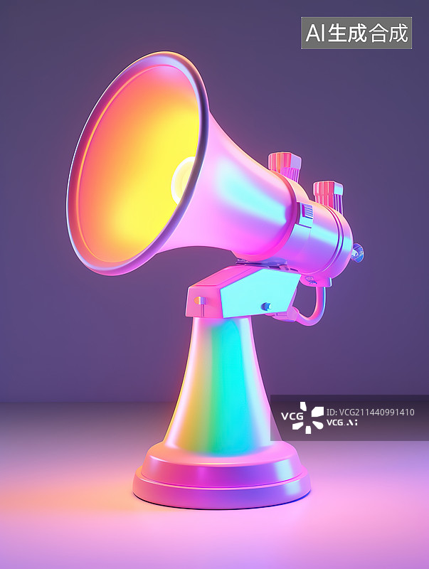 【AI数字艺术】彩色背景下的扩音器特写镜头图片素材