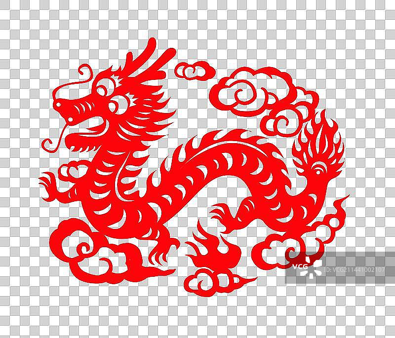 龙的剪纸风格元素图片素材