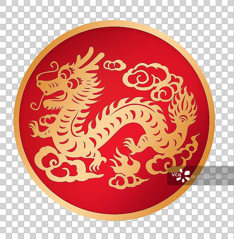 龙的剪纸风格元素图片素材