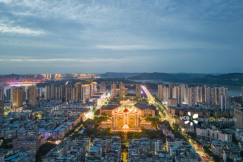 重庆市合川区城市夜景航拍图片素材