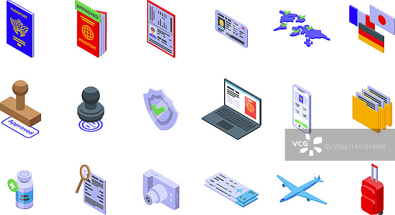 办理护照2.5D图标集图片素材
