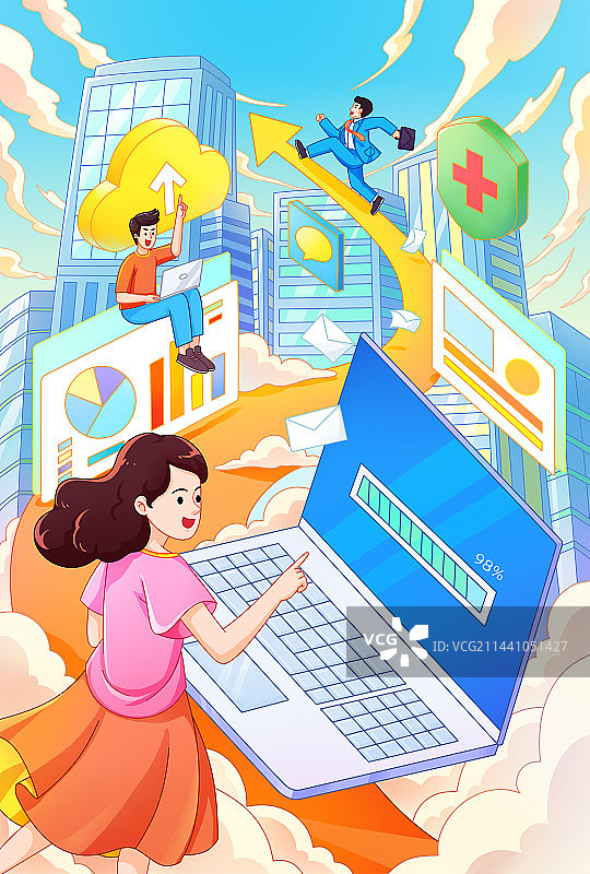 创业概念团队成功企业信息科技插画图片素材