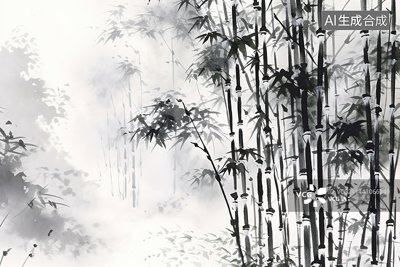 【AI数字艺术】中国风抽象竹林雪山诗意水墨画，新中式中国风墨竹画图片素材