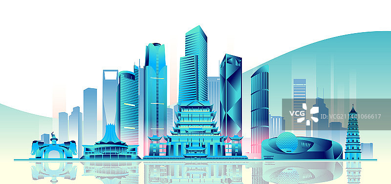 南宁城市地标建筑渐变矢量插画海报图片素材