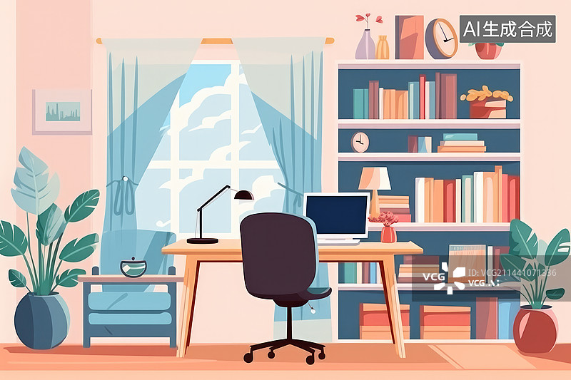 【AI数字艺术】没有人的书房图片素材