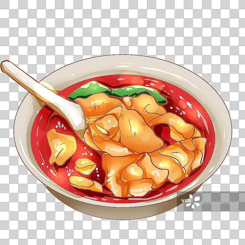 国潮风手绘红油抄手美食插画元素图片素材
