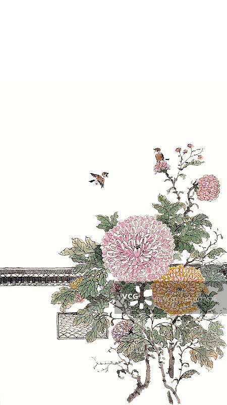 唯美手绘花鸟画二十四节气插画寒露图片素材
