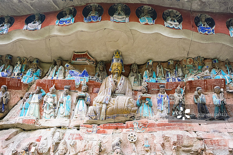 中国重庆市世界文化遗产大足石刻精美石刻造像图片素材