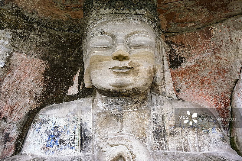 中国重庆市世界文化遗产大足石刻精美石刻造像图片素材