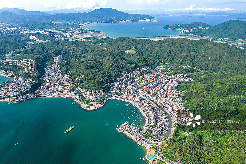 深圳大鹏半岛鹿嘴山庄杨梅坑月亮湾航拍图片素材