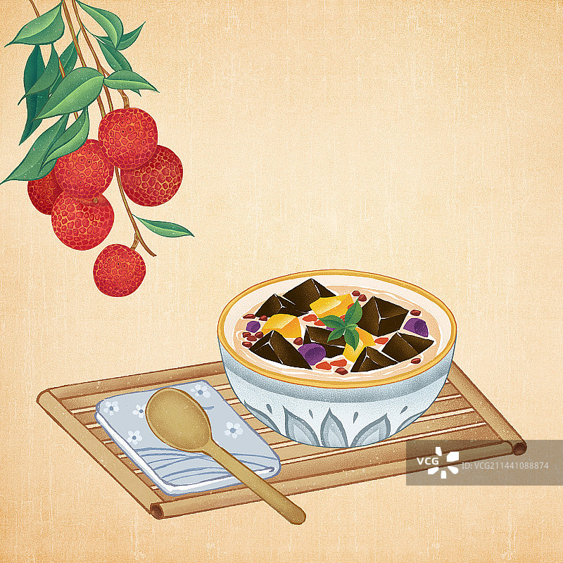 二十四节气大暑美食水果荔枝烧仙草插画图片素材