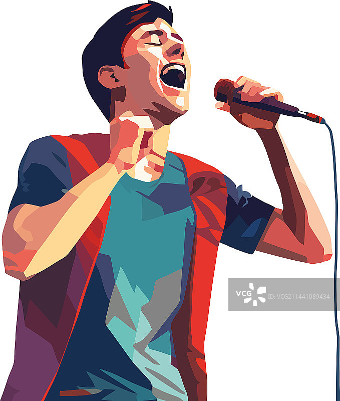 一人用麦克风唱歌图片素材