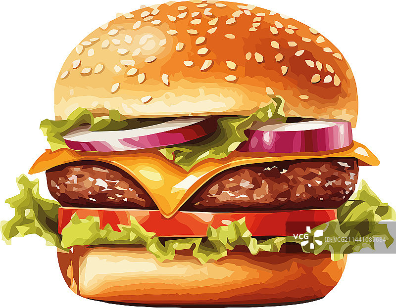 烤汉堡配芝麻面包和薯条图片素材
