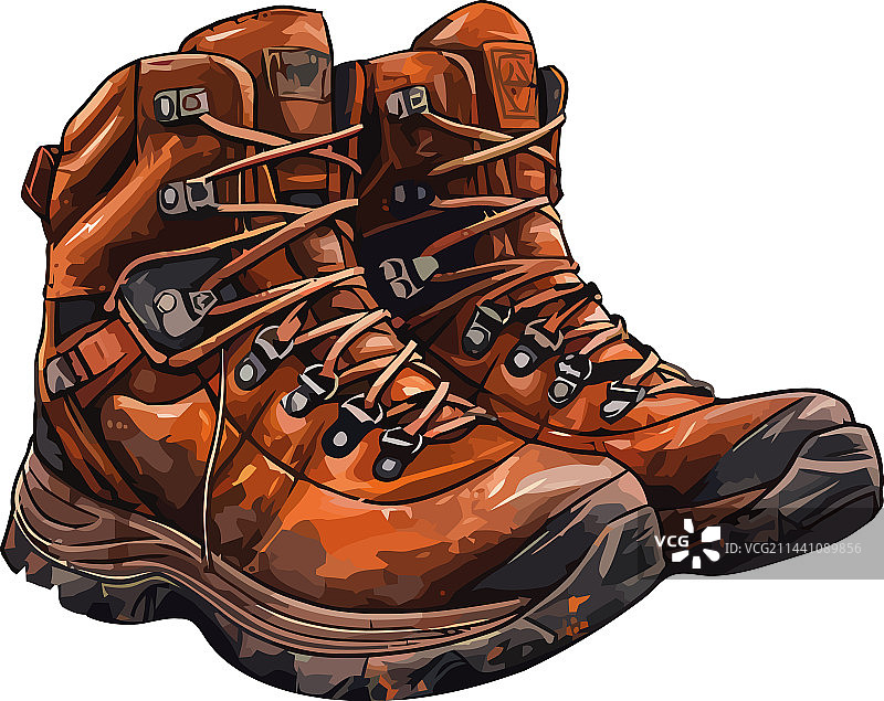 一双带鞋带的皮革登山靴图片素材