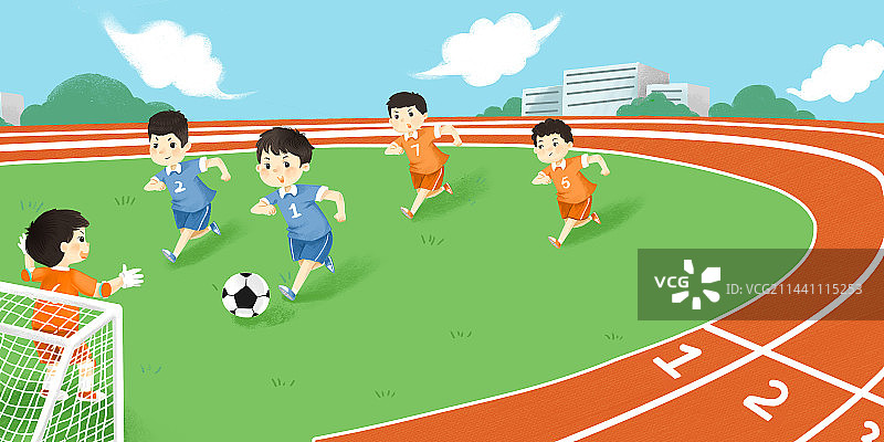 一群小学生在操场上踢足球图片素材