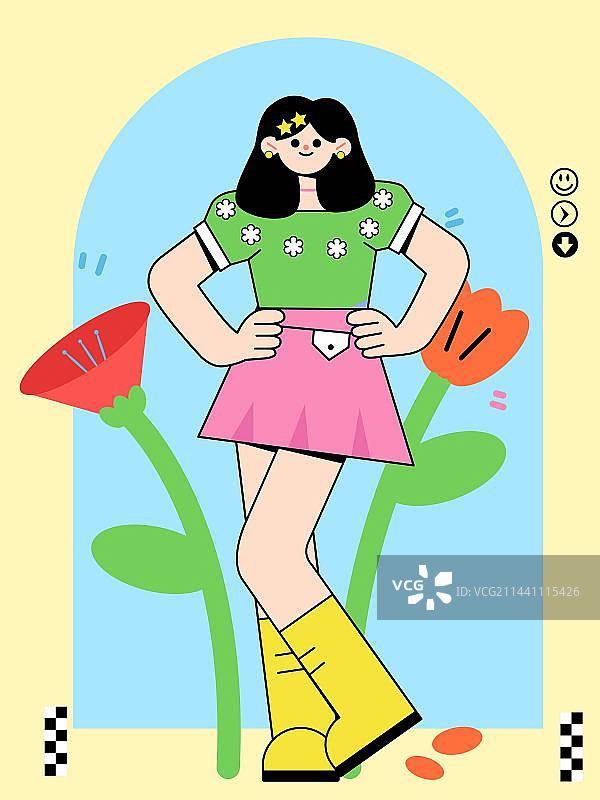 多巴胺穿搭扁平风人物插画图片素材