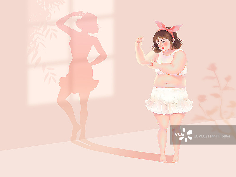 一名梦想变得苗条美丽的胖女孩图片素材