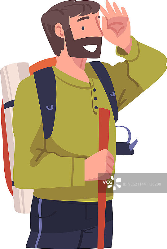 拿着杆子参与当地活动的年轻络腮胡男子图片素材