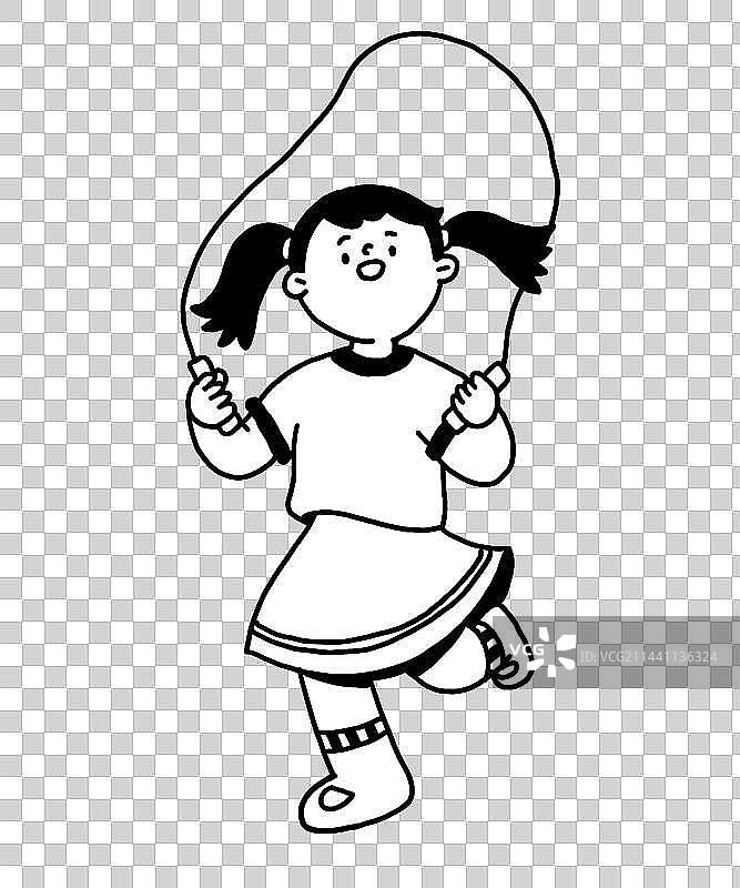 黑白跳绳女小学生图片素材