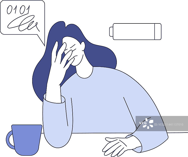 疲惫的女人在办公桌前试图解决问题图片素材