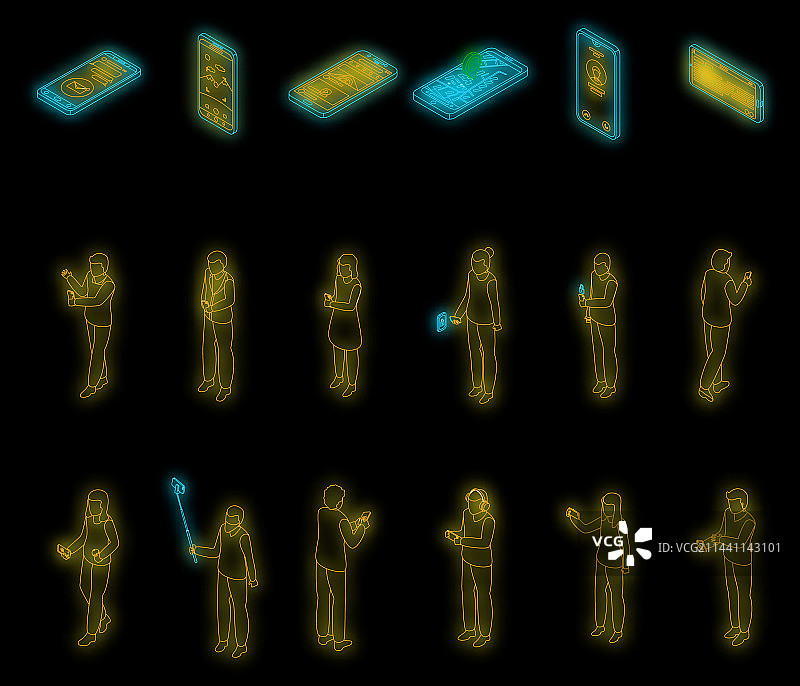 使用智能手机图标霓虹灯效果图片素材