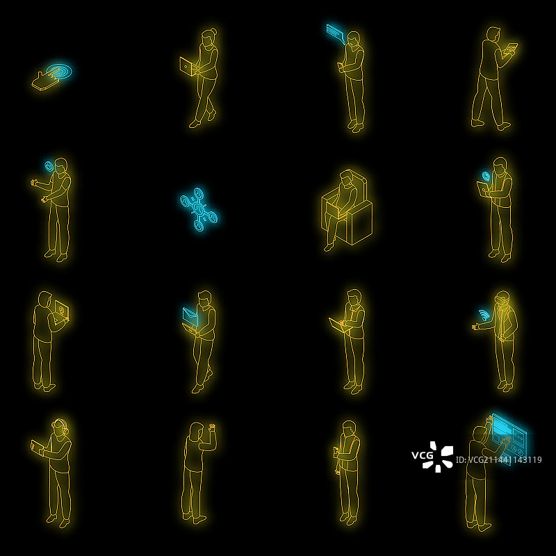 互动图标霓虹灯套装图片素材