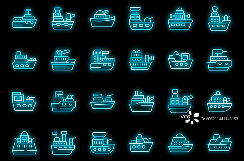 军舰图标霓虹灯套装图片素材