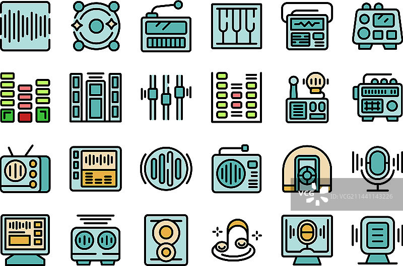 收音机室扁平风格图标集图片素材