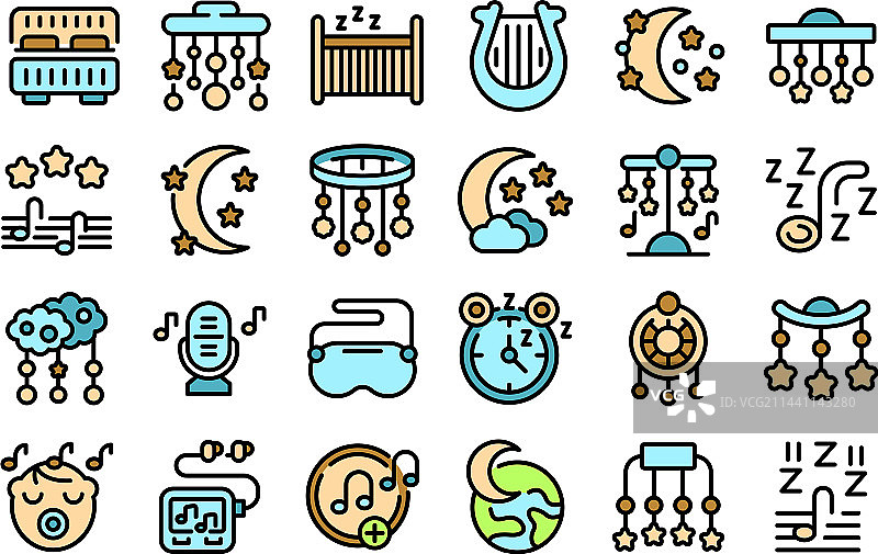 摇篮曲扁平图标集图片素材