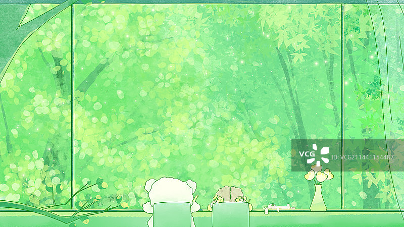 插画春日夏日绿色花朵女孩清新治愈壁纸图片素材