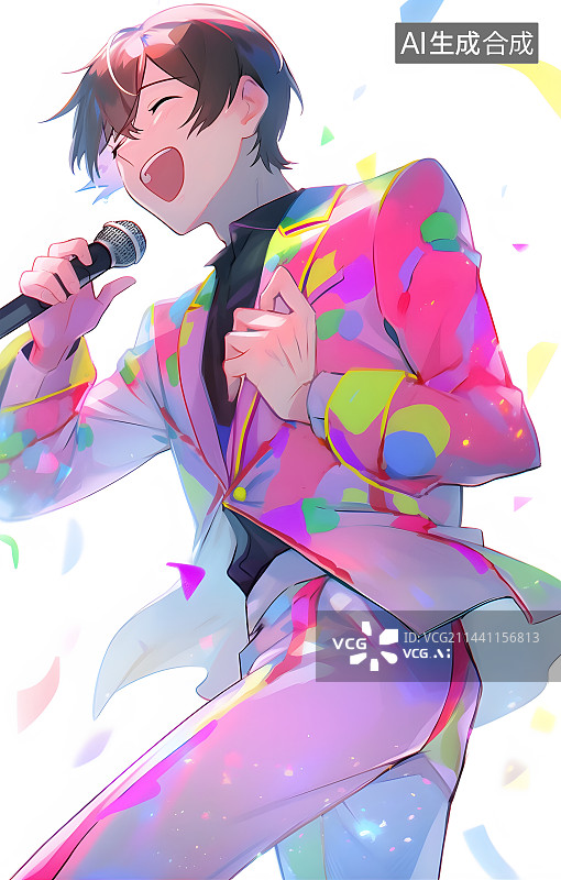 【AI数字艺术】演唱会男偶像表演插画图片素材