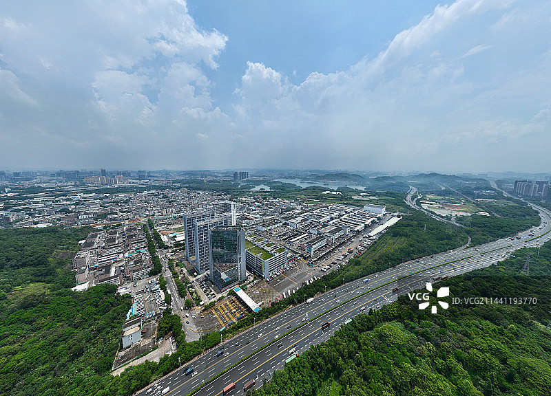 广东省深圳市龙岗区平湖海吉星雁田水库水官高速航拍图片素材