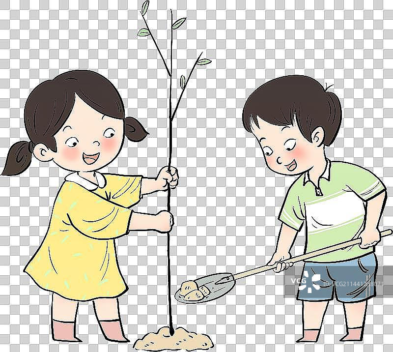 植树节种树的男孩女孩人物元素图片素材