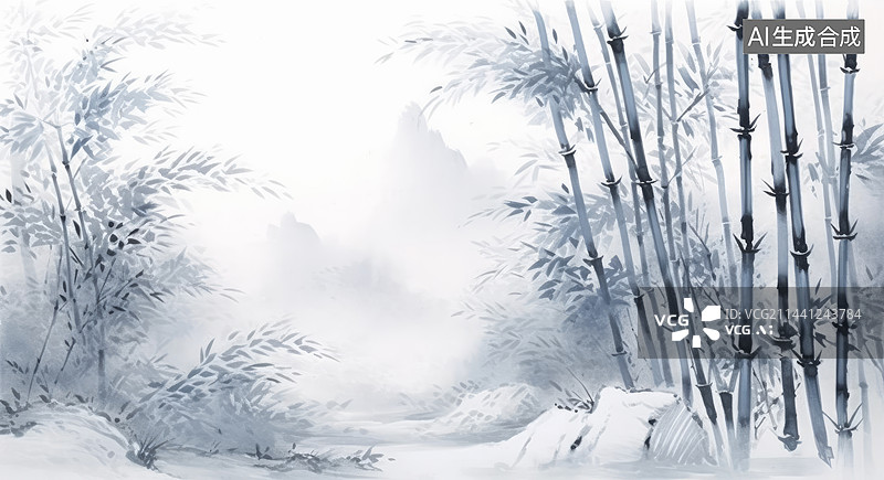 【AI数字艺术】中国画雪地里的竹林图片素材
