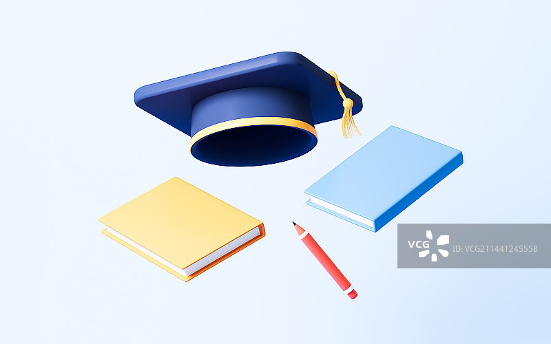 卡通毕业帽和书籍3D渲染图片素材