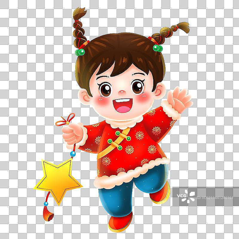 挥手玩花灯的福娃小女孩图片素材