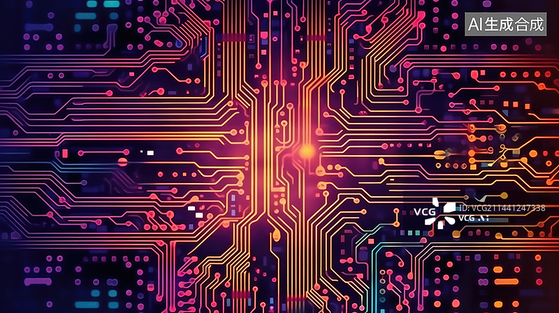 【AI数字艺术】抽象技术板电路背景，pcb电子电路板特写图片素材