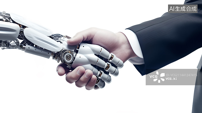 【AI数字艺术】和机器人握手图片素材