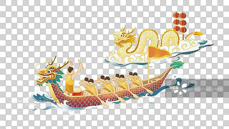 中国传统中国龙舟端午节插画元素图片素材