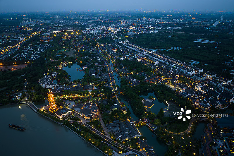 航拍乌镇夜景图片素材