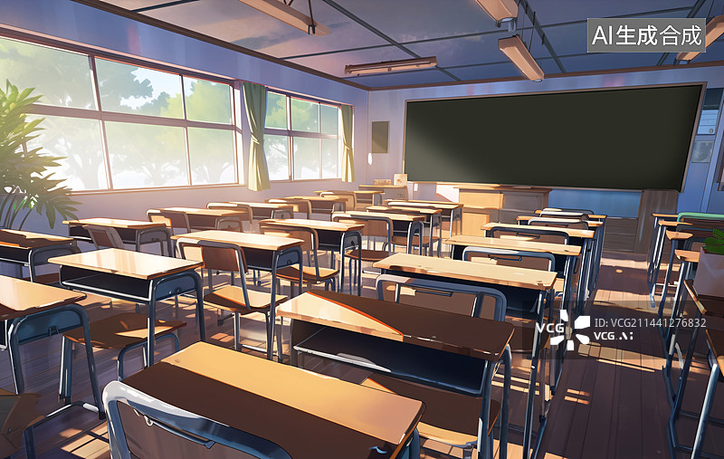 【AI数字艺术】学校教室高考考场动漫风格的插画图片素材