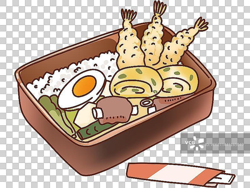 日式炸虾煎蛋排骨盒饭图片素材