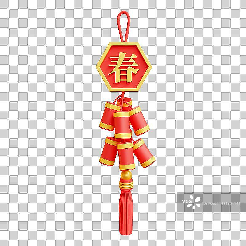 3D立体春节鞭炮挂件元素图片素材