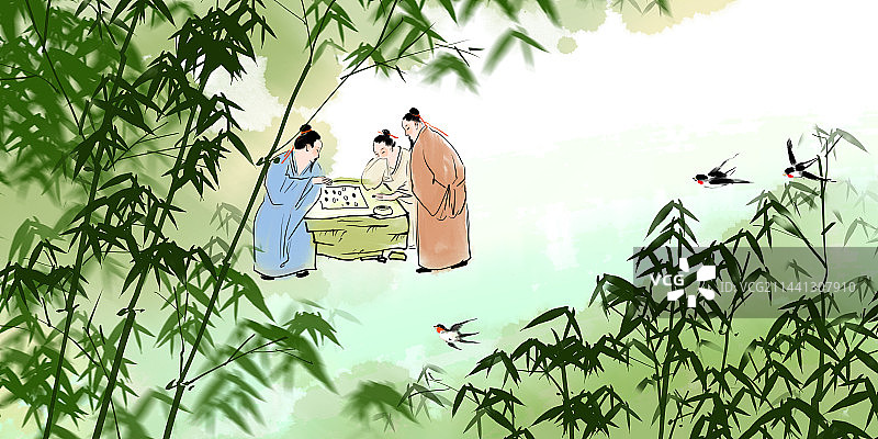 琴棋书画中国风传统文化古代人物文学插画图片素材