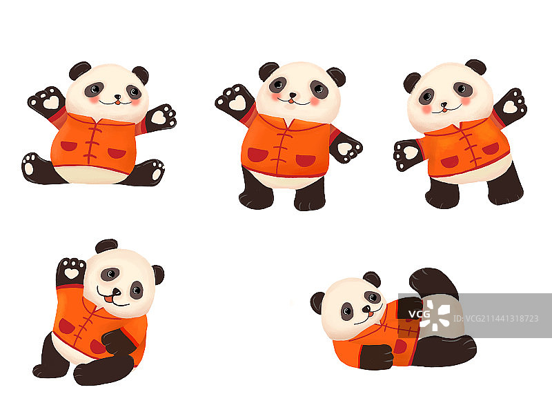熊猫动物卡通可爱套图玩耍图片素材
