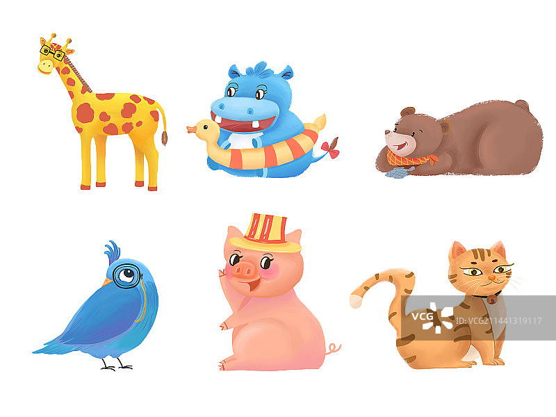动物卡通套图可爱猫鸟河马熊长颈鹿图片素材