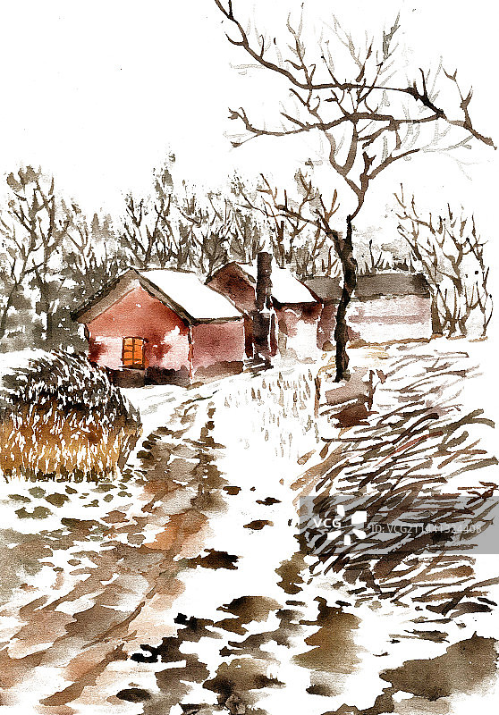雪中的村口图片素材