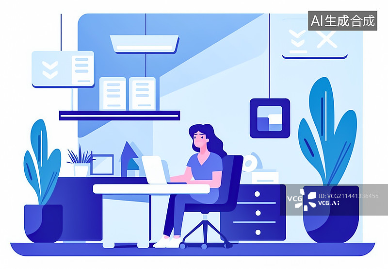 【AI数字艺术】商务人士，在办公室工作年轻女子图片素材