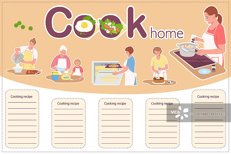家庭烹饪扁平信息图表图片素材